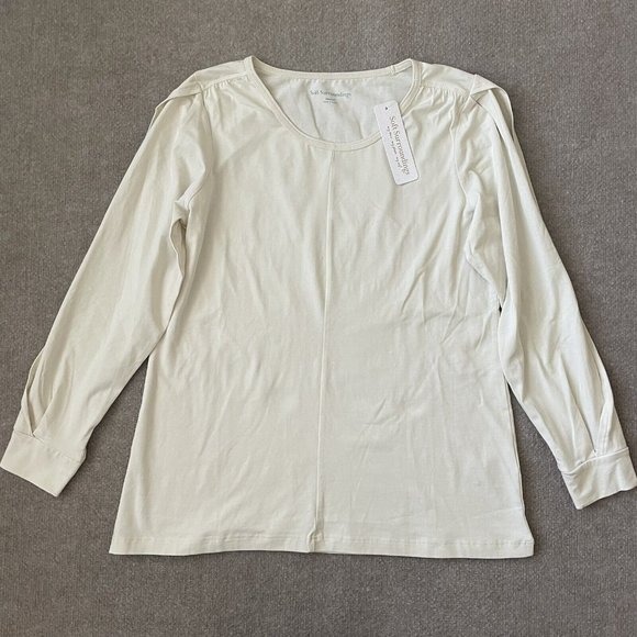 Soft Surroundings Tops - Soft Surroundings Shirt Womens Medium Cream Ecru Twisted Slit Sleeve Top NEW